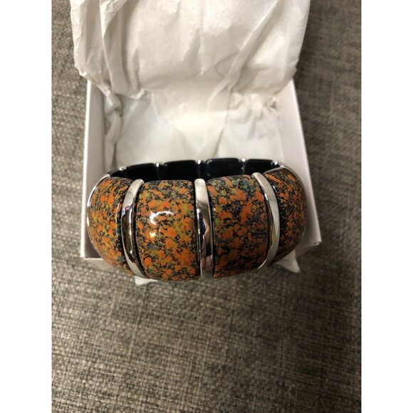 Designs Fashion Jewelry Stretch Bracelet Orange Brown Silver Tone Accents - Picture 2 of 4